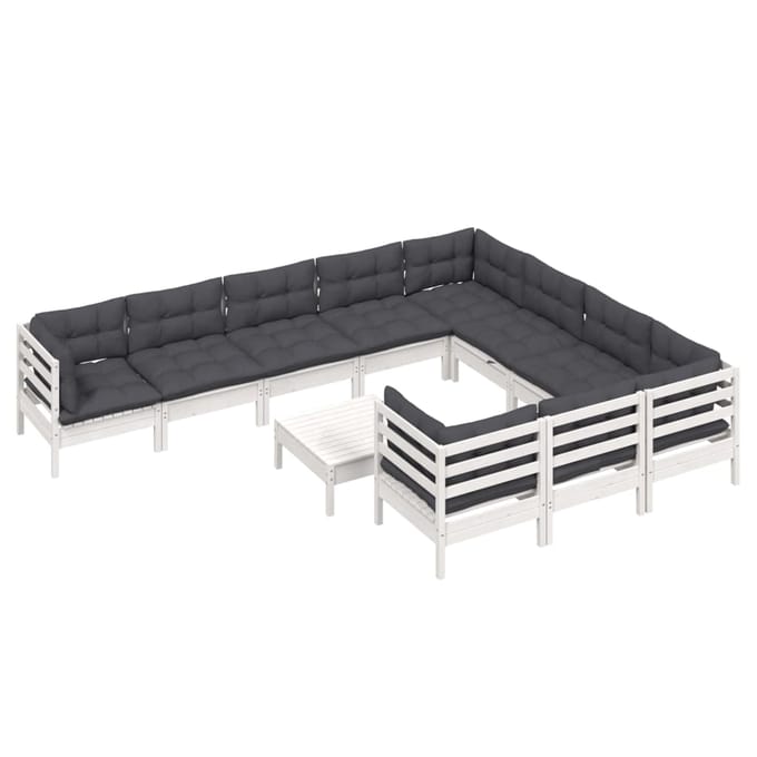 vidaXL - 11-delige - Loungeset - met - kussens - grenenhout - wit