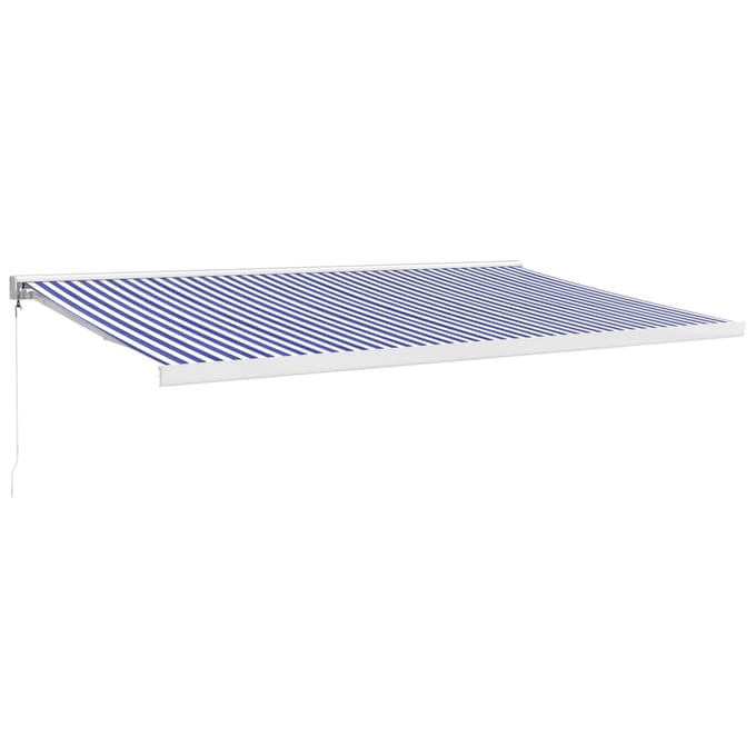 vidaXL - Uitschuifbare - luifel - Blauw - en - Wit - met - Witte - Frame - 5 - x - 3 - m