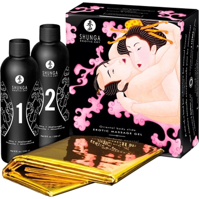 Shunga Sparkling Aardbei Massage Gel - 2 x 225ml