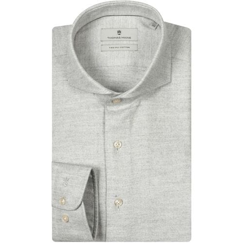 Thomas Maine Overhemd Herringbone Flanel Bari Cutaway Soft Grey / male