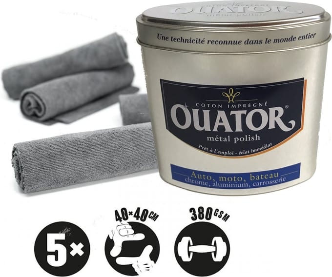 Ouator metaal polish set met 5 microfiber doekjes 40x40 380 gsm