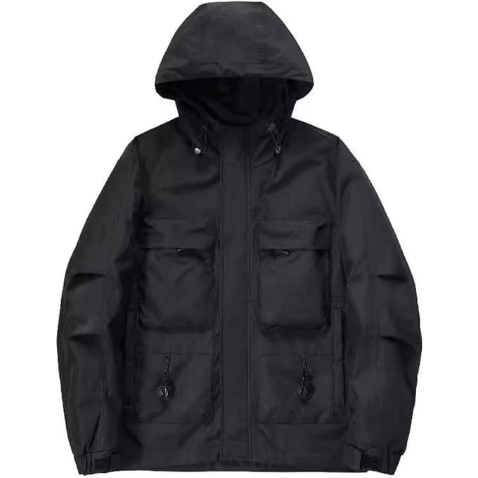 Veste coupe-vent ample à capuche pour homme, grande taille, décontractée, multi-poches, pour l'extérieur 5XL black