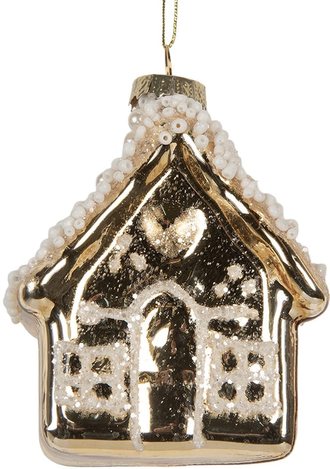 Clayre & Eef Kersthanger Huis 7x7x9 cm Goudkleurig Glas