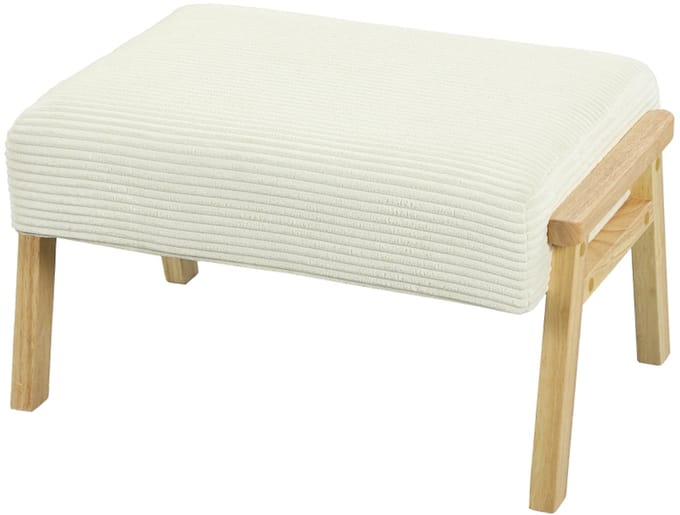MODFU Voetenbank 70x46x40 cm, gestoffeerd van polyester (cordlook), crème wit, retro