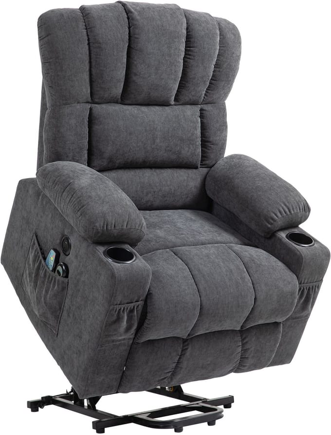 HOMCOM Multifunctionele elektrische sta-op stoel Polyester 93L x 91B x 110H cm Donkergrijs