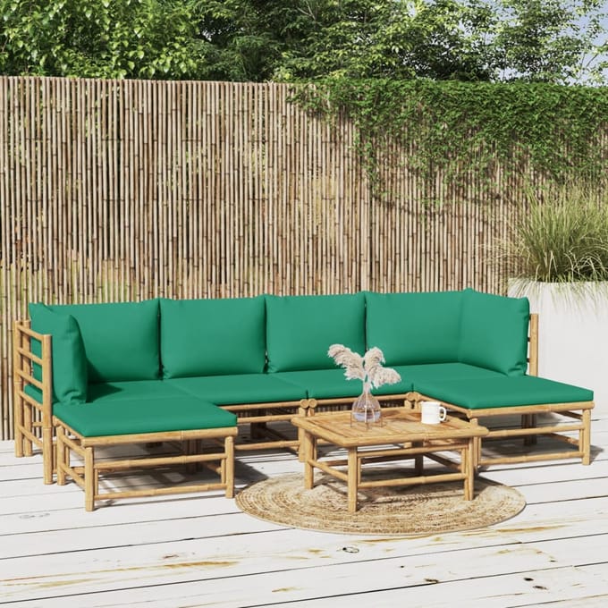 vidaXL - 7-delige - Loungeset - met - kussens - bamboe - groen