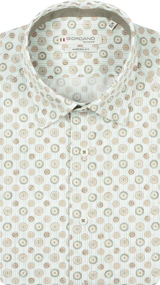 Giordano – Belmonte – Heren Overhemd – Button Under kraag - Print Overhemd – Green – 617867-70
