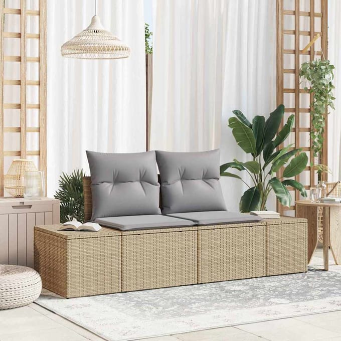 vidaXL - Tuin - Sofa - met - kussen - Beige - 184 - x - 62 - x - 69 - cm - poly - rattan