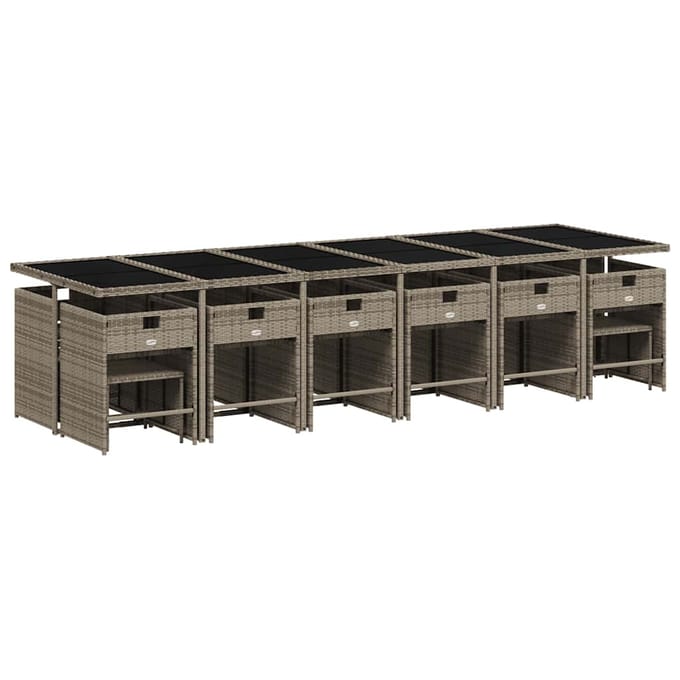 vidaXL - 17-delige - Tuinset - met - kussens - poly - rattan - grijs