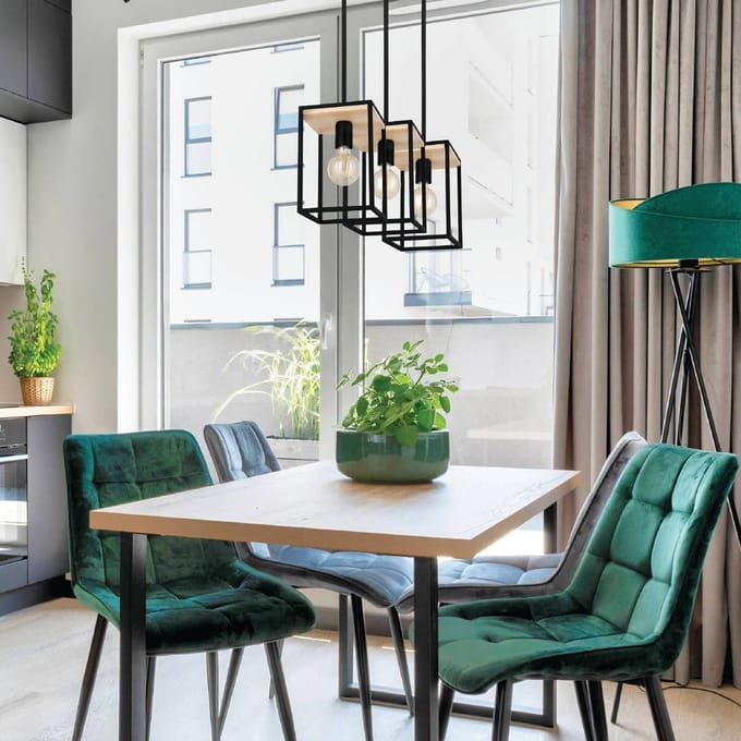EGLO Hanglamp Libertad, lengte 88 cm, zwart/hout, 3-lamps.