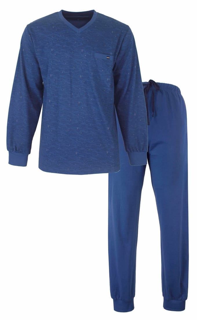 MEQ Heren Pyjama - V-hals - Lange Mouw - Blauw - Maat L