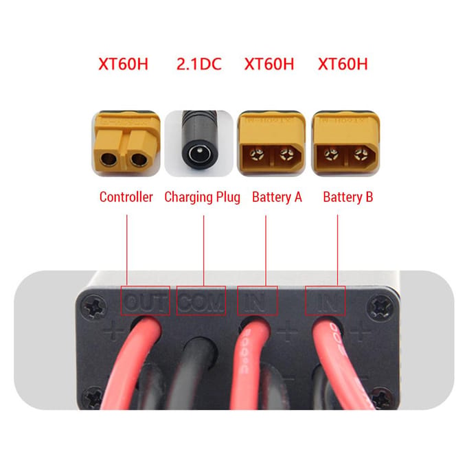 20V-72V 40A dubbele batterijconnector elektrische fiets dubbele batterijontladingsomvormer 30A white