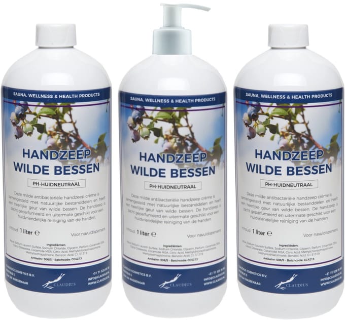 Handzeep Wilde Bessen 1 liter - set van 3 stuks - met gratis pomp - Voordeelverpakking