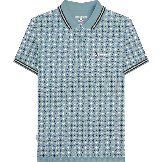 Lambretta Heren SS25 Geometric Poloshirt (Rookblauw)