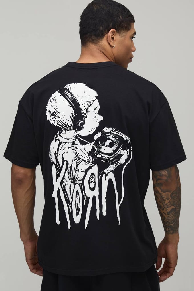 Korn Stereo Oversized License Print T-Shirt | Black | Size Medium