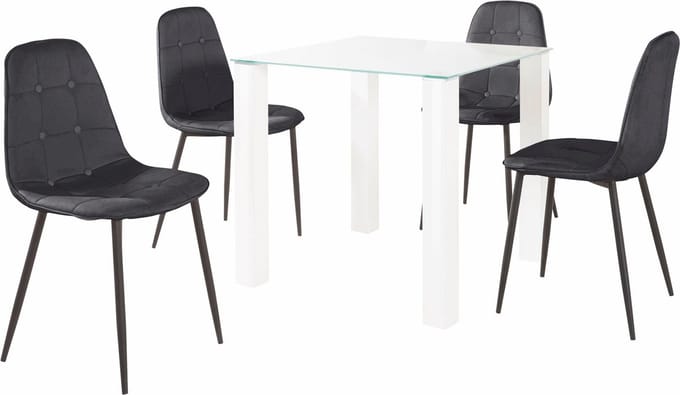 Norma-Set van Eettafel 80x80cm met 4 Stoelen in Zwart
