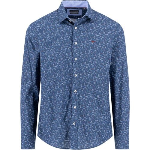 Fynch-Hatton Overhemd Premium Mini Leaves Pattern Deep Merlot-Blue / male