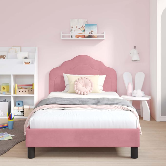 vidaXL - Kinderen - bedframe - met - hoofdboard - Roze - 80 - x - 200 - cm - Fluweel