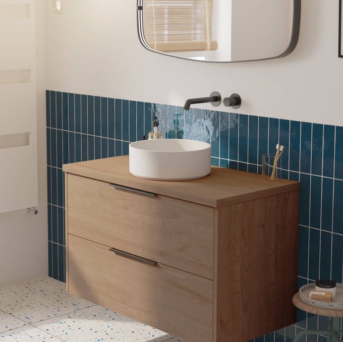 Saqu Lima badmeubel incl. mat witte waskom 100x51x75cm toffee – mat zwarte greep