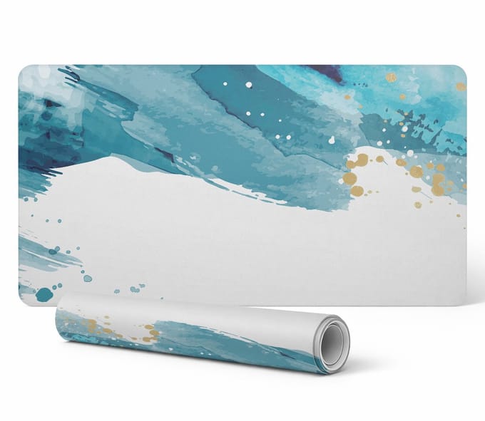 Aquamarine Strokes antislip beschermmat voor op het bureau, 90x45 cm