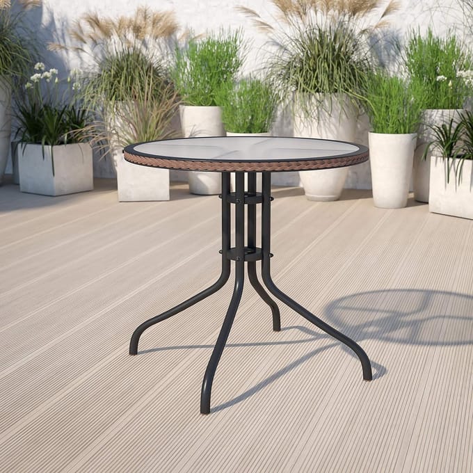 Ronde Glazen Tafel 70 cm met Rotan Rand - Modern Design
