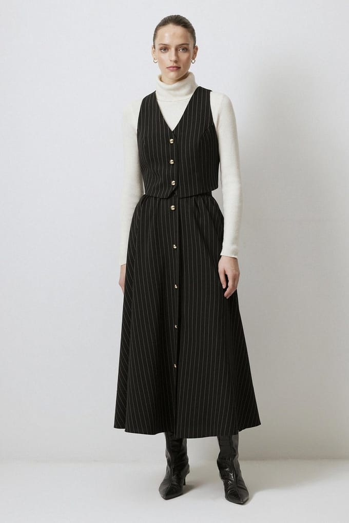 Touché Privé - Gestreepte set van gilet en rok - Zwart - Dames