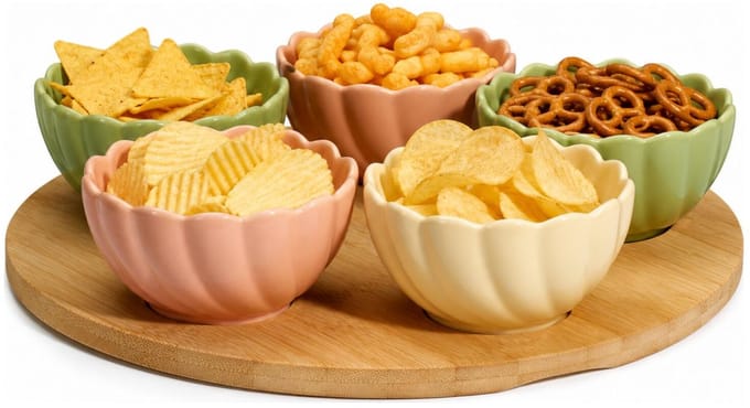 Excellent Houseware Serveerplank - incl 5x schaaltjes - D27 cm - bamboe hout - borrelplank - tapas