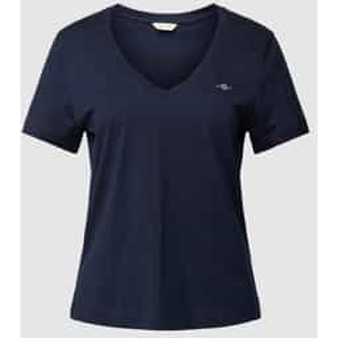 T-shirt met geribde V-hals