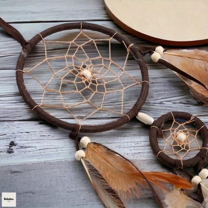 Attrape-rêves avec plumes brunes - Accessoires de chambre à coucher attrape-rêves suspendus au mur - Attrape-rêves à carillon éolien gray