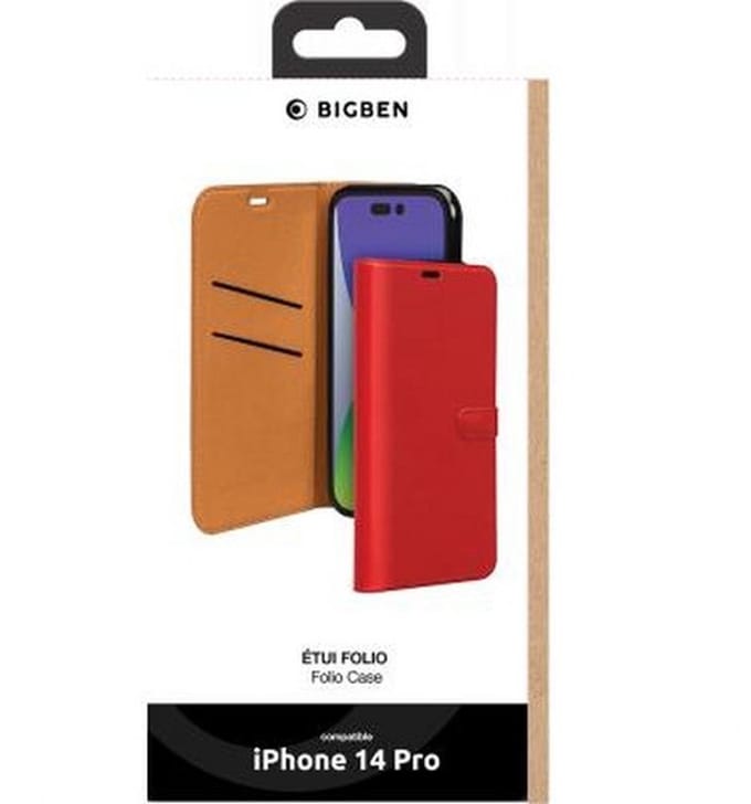 Bigben Connected, Hoesje geschikt voor iPhone 14 Pro - Folio Wallet met Magnetische Lipsluiting, Rood