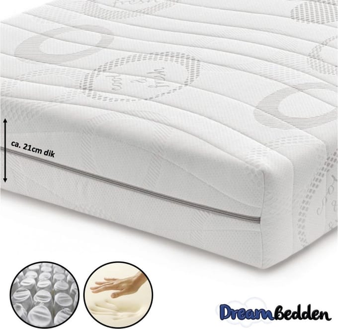 Matras 80x210 - Nasa Traagschuim - Pocketvering 9-zones - Cool & Fresh -  ca. 21cm dik