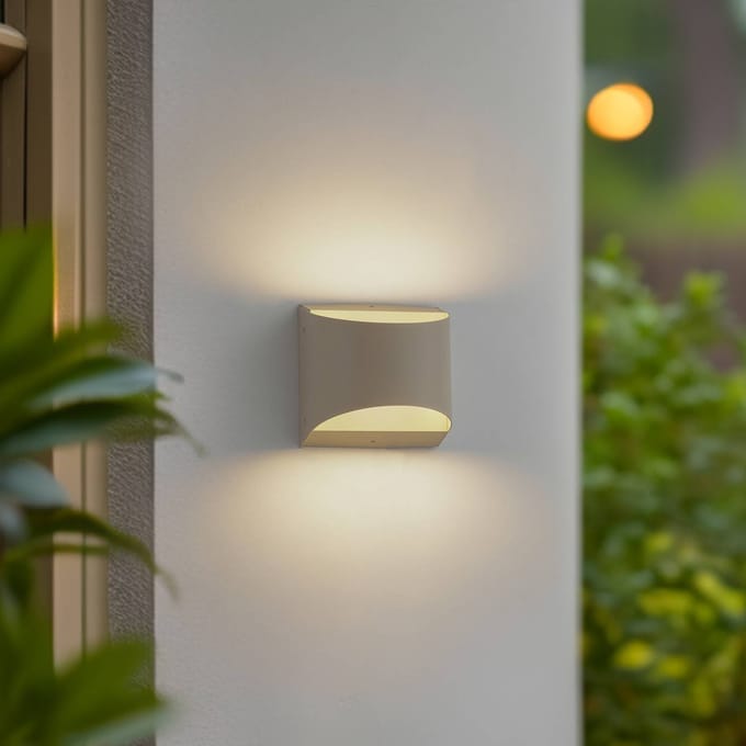Lindby LED buiten wandlamp Lenore, beige, metaal, 13,5 cm