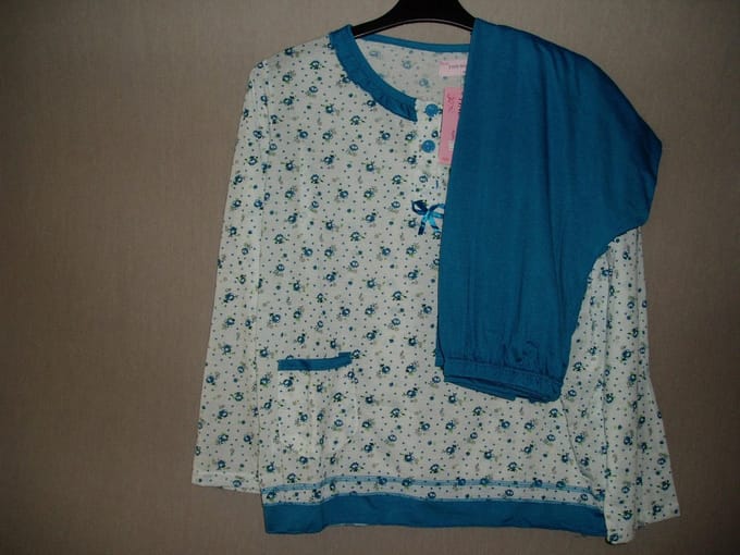 Dames pyjama Fine katoen met polyester bloem blauw XXL
