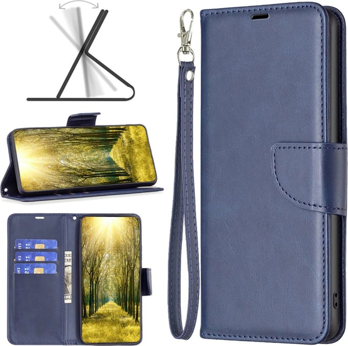 MobyDefend Hoesje - Geschikt voor iPhone 16 Plus - Wallet Book Case Met Koord - Blauw