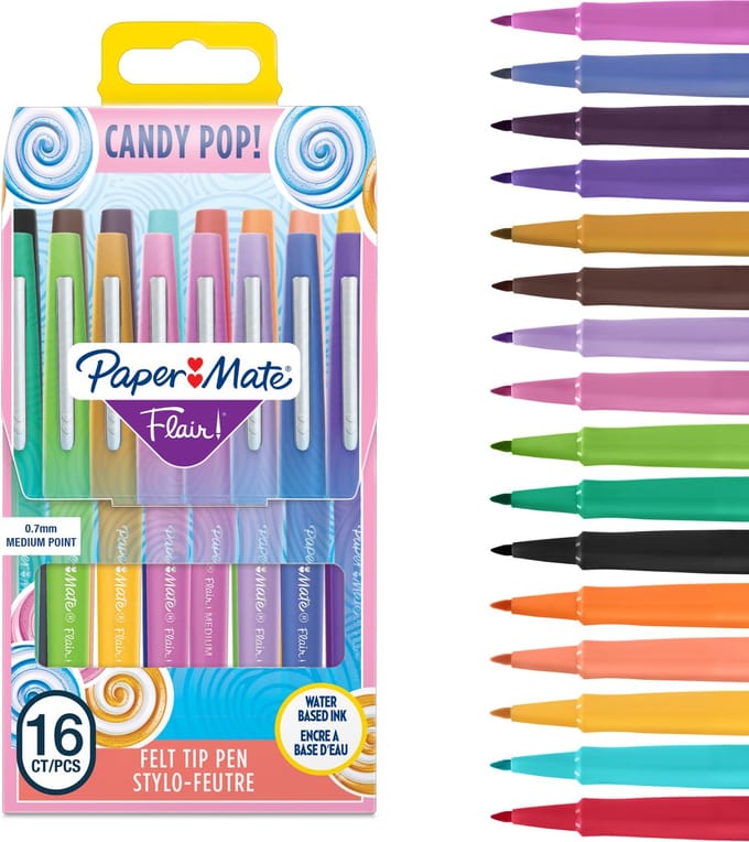 Paper Mate viltstiften | medium punt (0,7 mm) | Candy POP en diverse kleuren | 16 stuks
