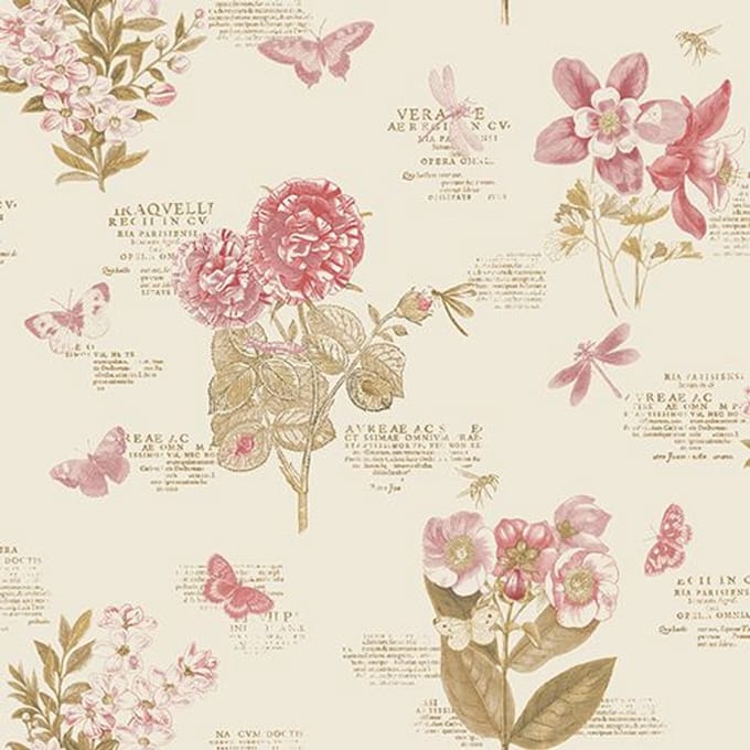 Engelse bloemen vlinder behang pa34246
