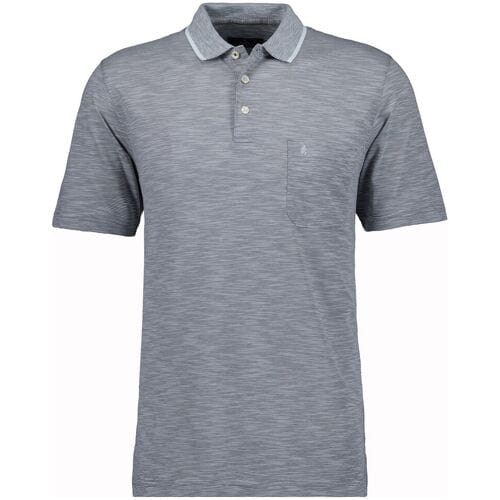 Ragman Polo Soft Knit Fine Stripe Easy Care Grijs Melange / male
