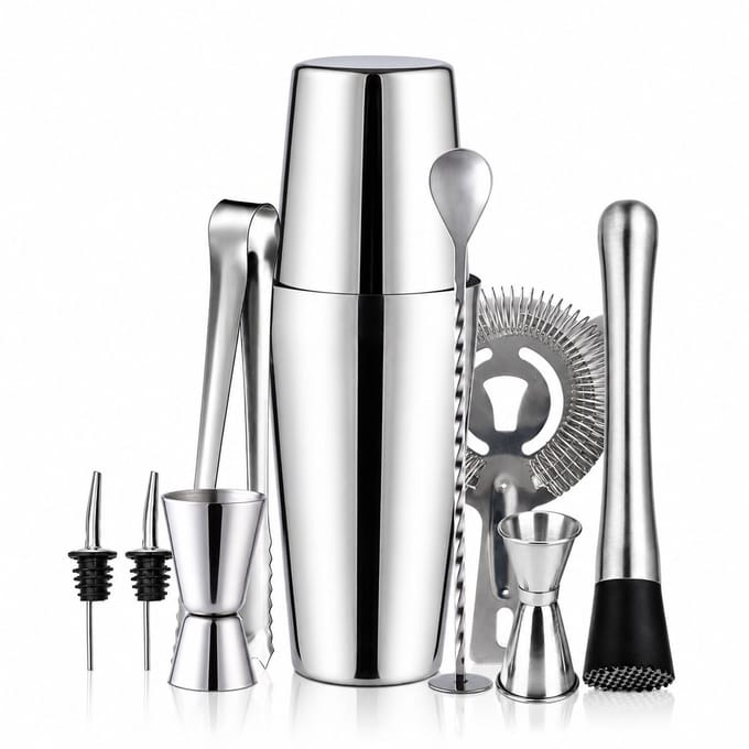 Cocktailset Dubbele shaker 750ml RVS Zilver 10 delig