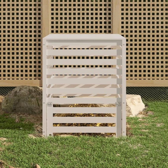 Compostbak Hout - Compostvat Tuin - Afval Verwerken - Massief Grenenhout - 825 x 825 x 995 cm - Wit