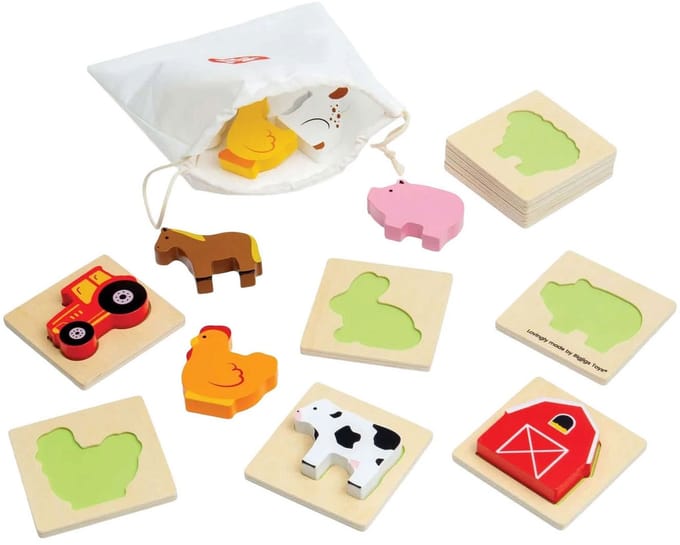 Bigjigs Wooden Shape Puzzle Farm - 10 pcs.