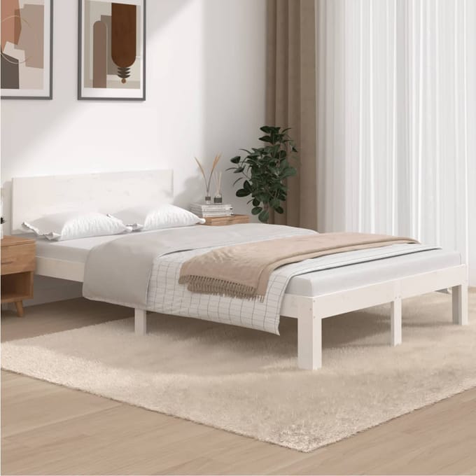 vidaXL - Bedframe - massief - grenenhout - wit - 120x200 - cm