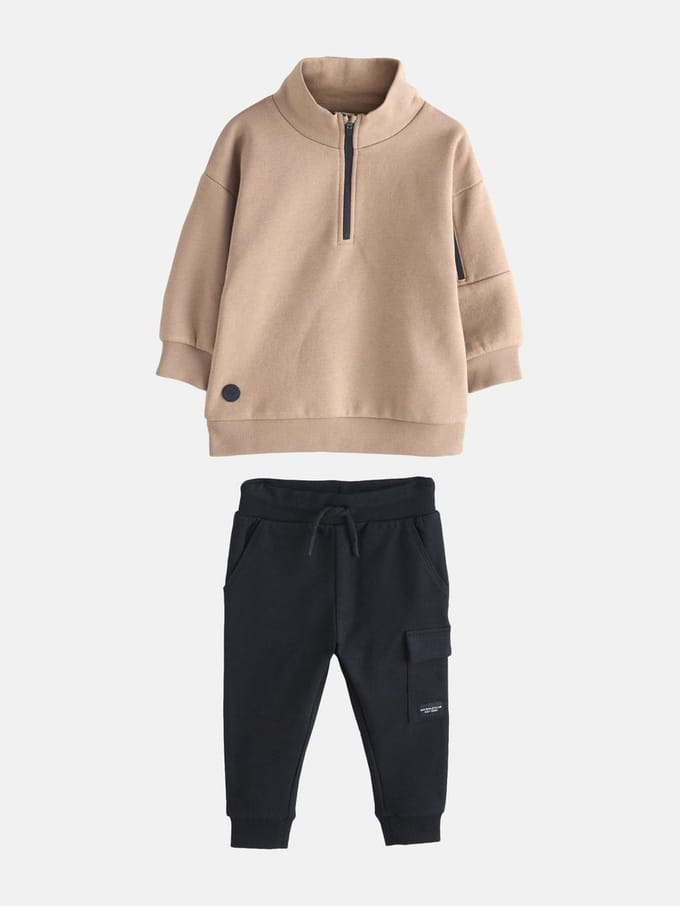 Next - Jongens - Set van top met korte rits en joggingbroek - Zwart