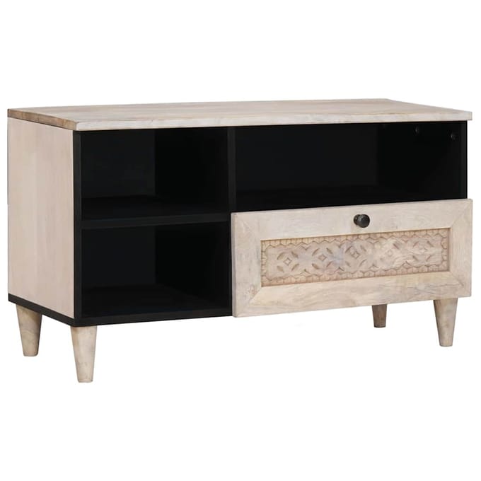 vidaXL - TV - Kast - Bleached - White - 80 - x - 33 - x - 46 - cm - Massief - Mango - Hout