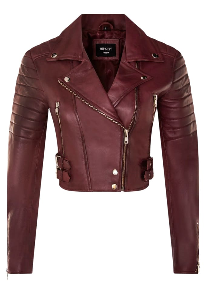 Dames Burgundy Cropped Brando leren bikerjack - Durban
