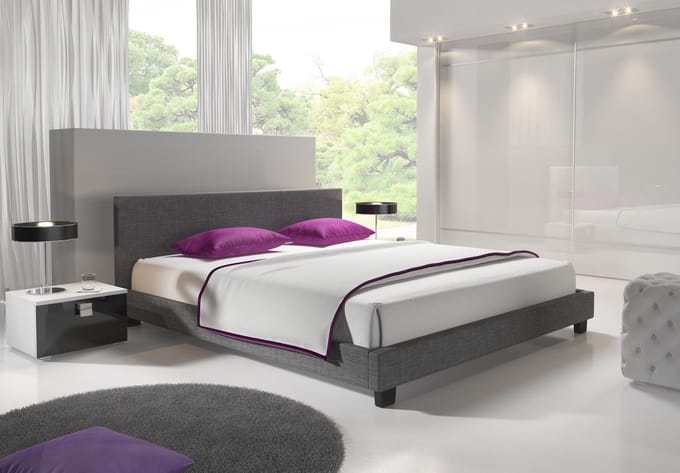 Meubella - Tweepersoonsbed George - Grijs - Stof - 180x200 cm