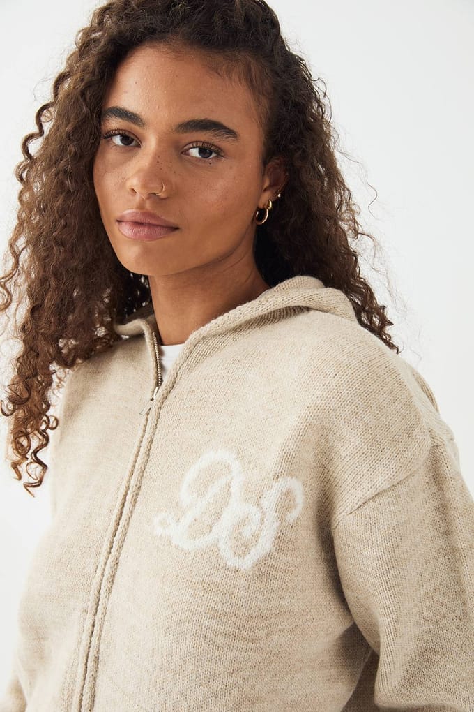 Dames DSGN Studio Gebreide Hoodie met Rits | Havermout | Maat: XS