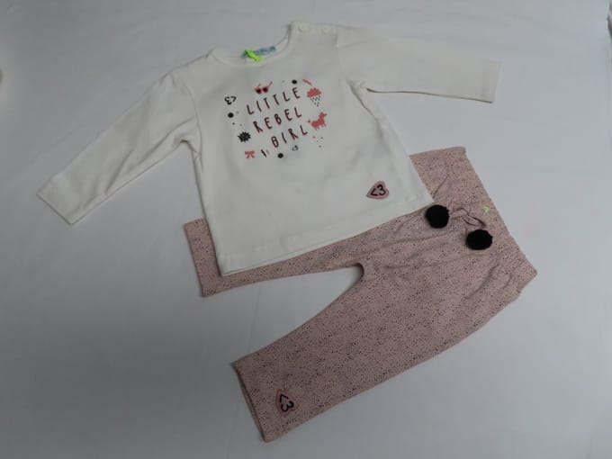 Ensemble - Meisje - Tshirt lange mouw + legging - Creme /roze - 18 maand 86