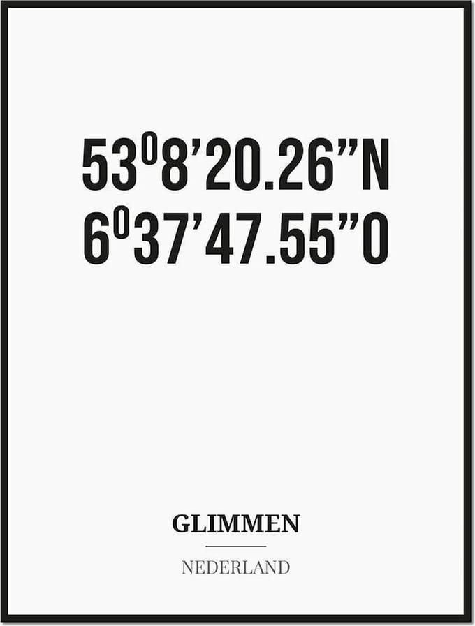 Poster/kaart GLIMMEN met coördinaten