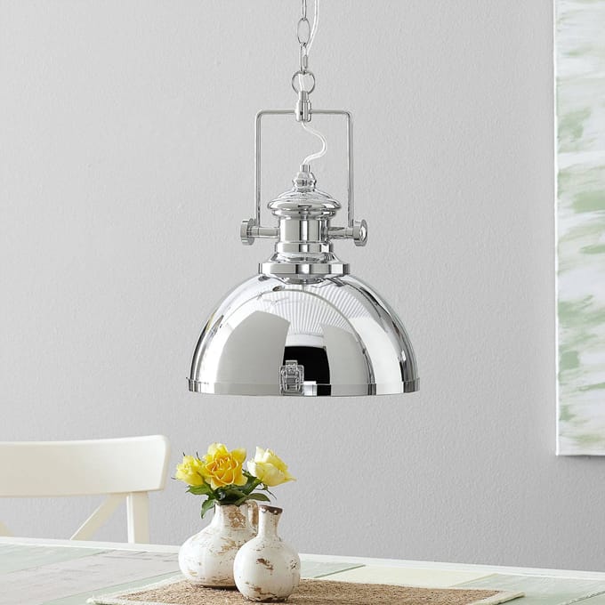 Searchlight Hanglamp metaal, industrieel ontwerp, chroomkleurig