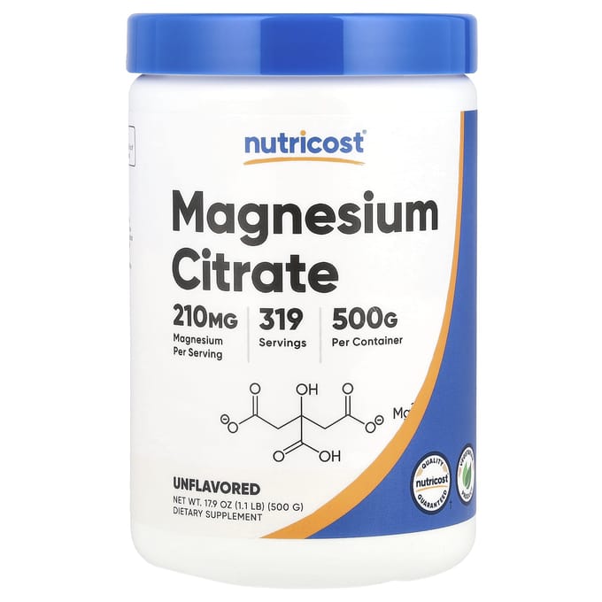 Nutricost, Citrate de Magnésium, Sans Arôme, 210 mg, 500 g (17.9 oz)